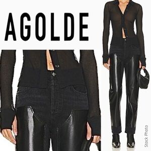 AGOLDE Ryder High-Rise Recycled Leather Straight Leg Jeans Black Ink Detox (27)